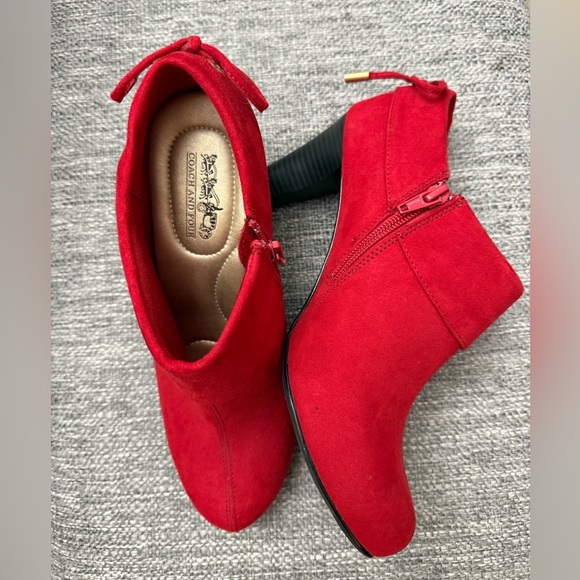 Coach and Four Red Suede Ankle Booties 3in Heel Size7.5 pre owned - Picture 4 of 10